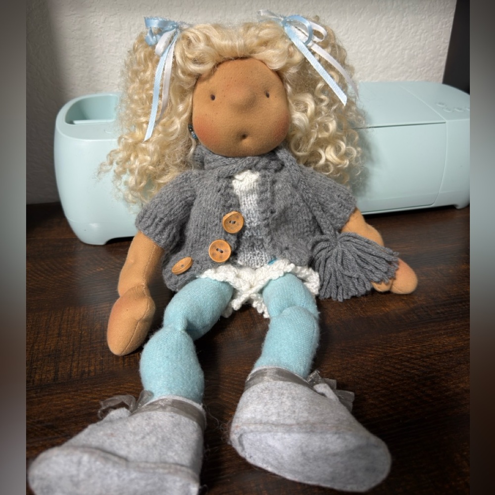 Adorable Blond Curly Haired Handmade Soft Sculpt Doll